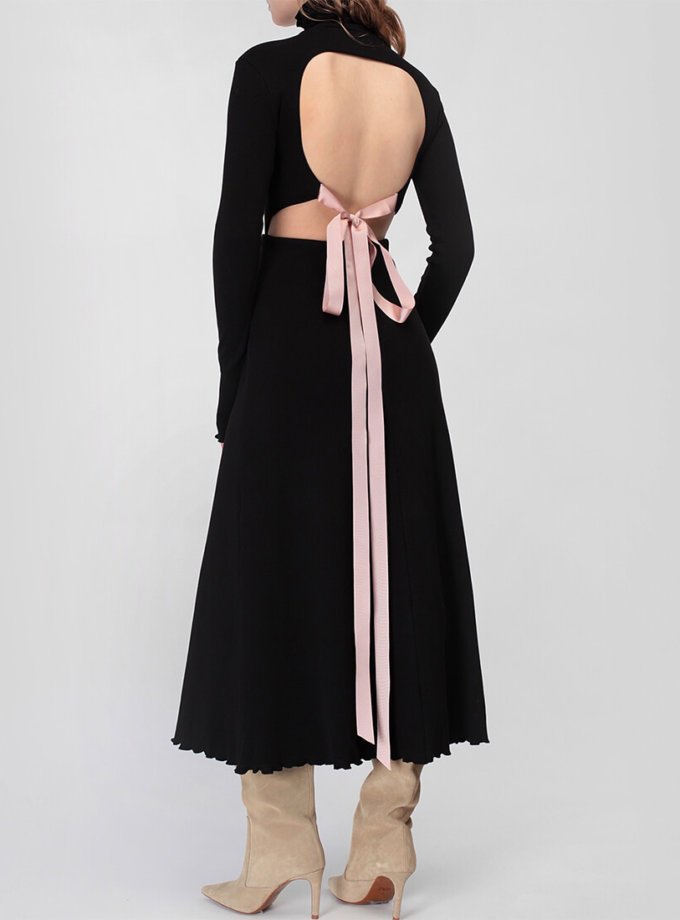 Хлопковое платье с открытой спиной MISS_DR-033-black, фото 1 - в интернет магазине KAPSULA