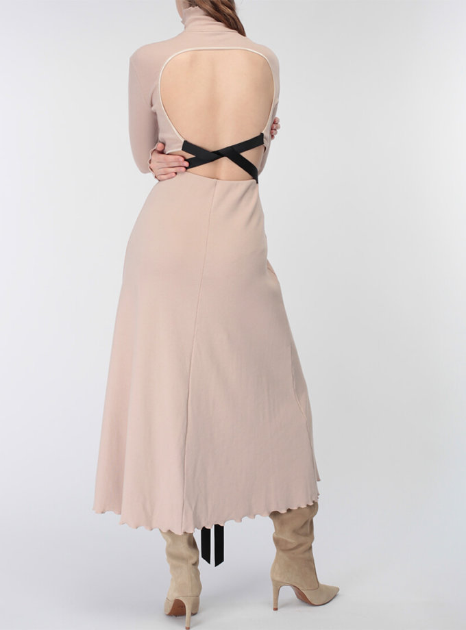 Хлопковое платье с открытой спиной MISS_DR-033-beige, фото 1 - в интернет магазине KAPSULA