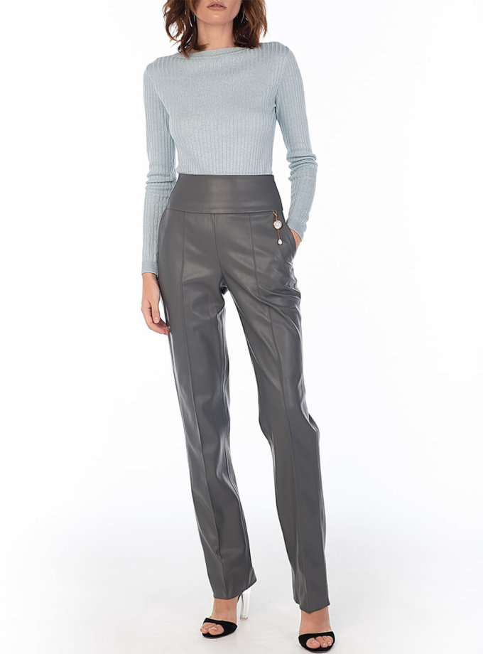 Брюки с завышенной талией из эко-кожи Gray WNDR_fw2021_сtgr_09, фото 1 - в интернет магазине KAPSULA