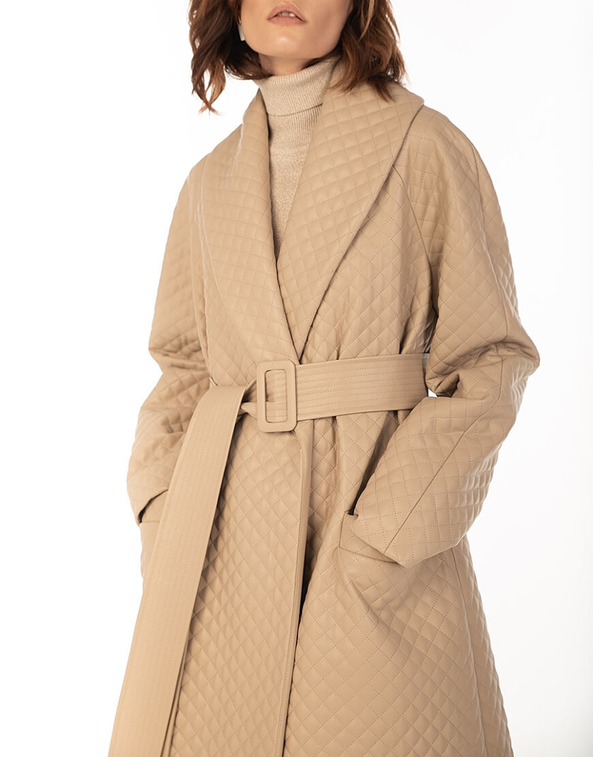 Стеганое пальто из эко-кожи Beige WNDR_fw2021_spbez_02, фото 1 - в интернет магазине KAPSULA