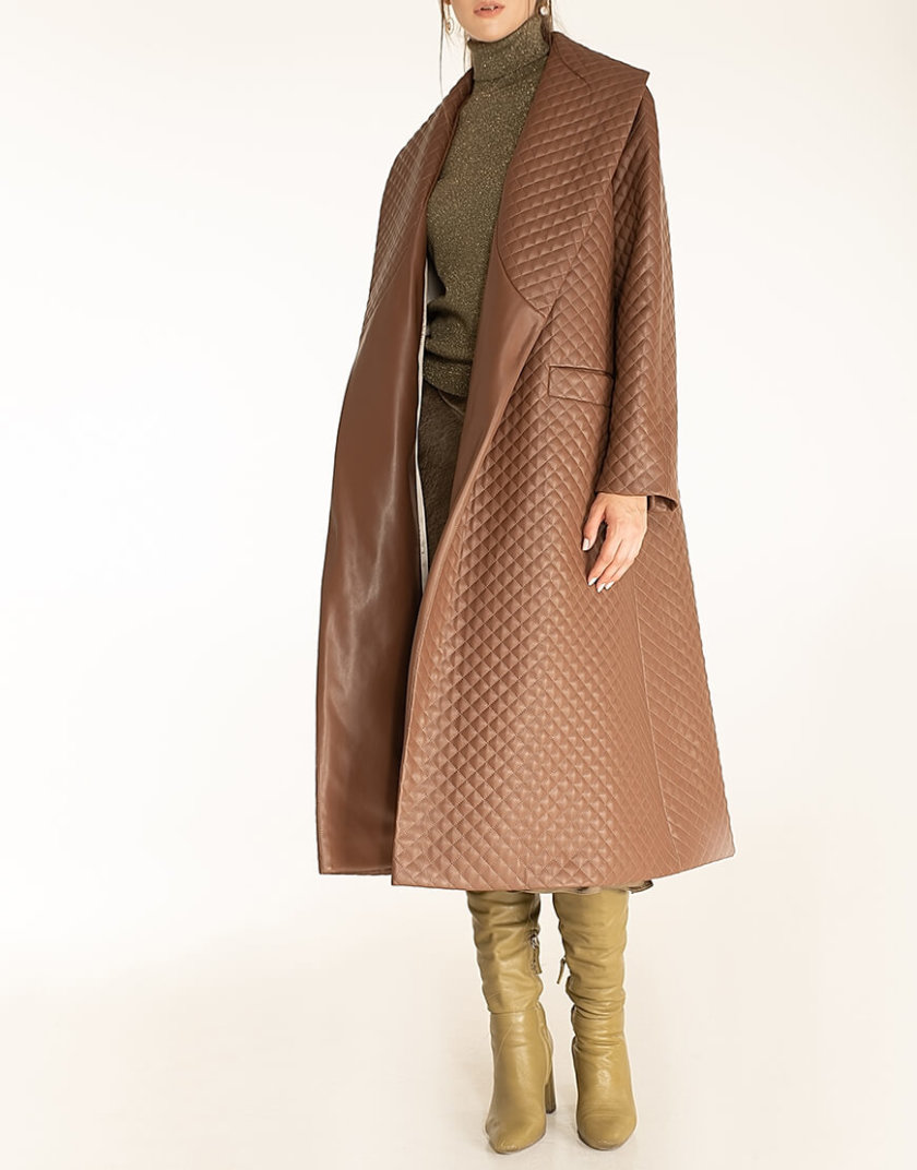 Стеганое пальто из эко-кожи Brown WNDR_fw2021_spbr_02, фото 1 - в интернет магазине KAPSULA