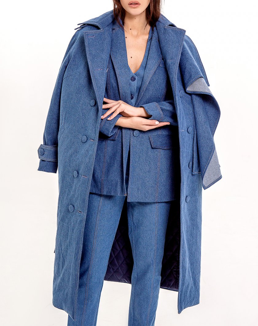 Утепленное джинсовое пальто с платком XM_Nat_8, фото 1 - в интернет магазине KAPSULA