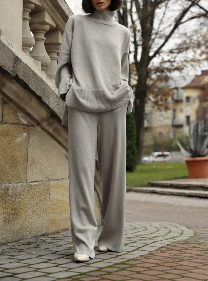 Костюм з вовни з широкими брюками FRBC_FBКTov-beige, фото 1 - в интернет магазине KAPSULA