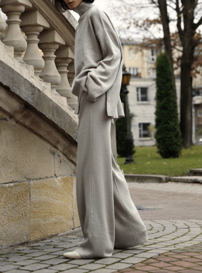 Костюм з вовни з широкими брюками FRBC_FBКTov-beige, фото 1 - в интернет магазине KAPSULA