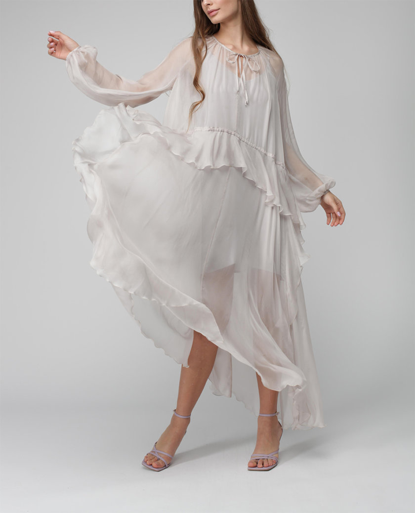 Шифоновое платье Liliya с воланом MISS_DR-020-pearl, фото 1 - в интернет магазине KAPSULA