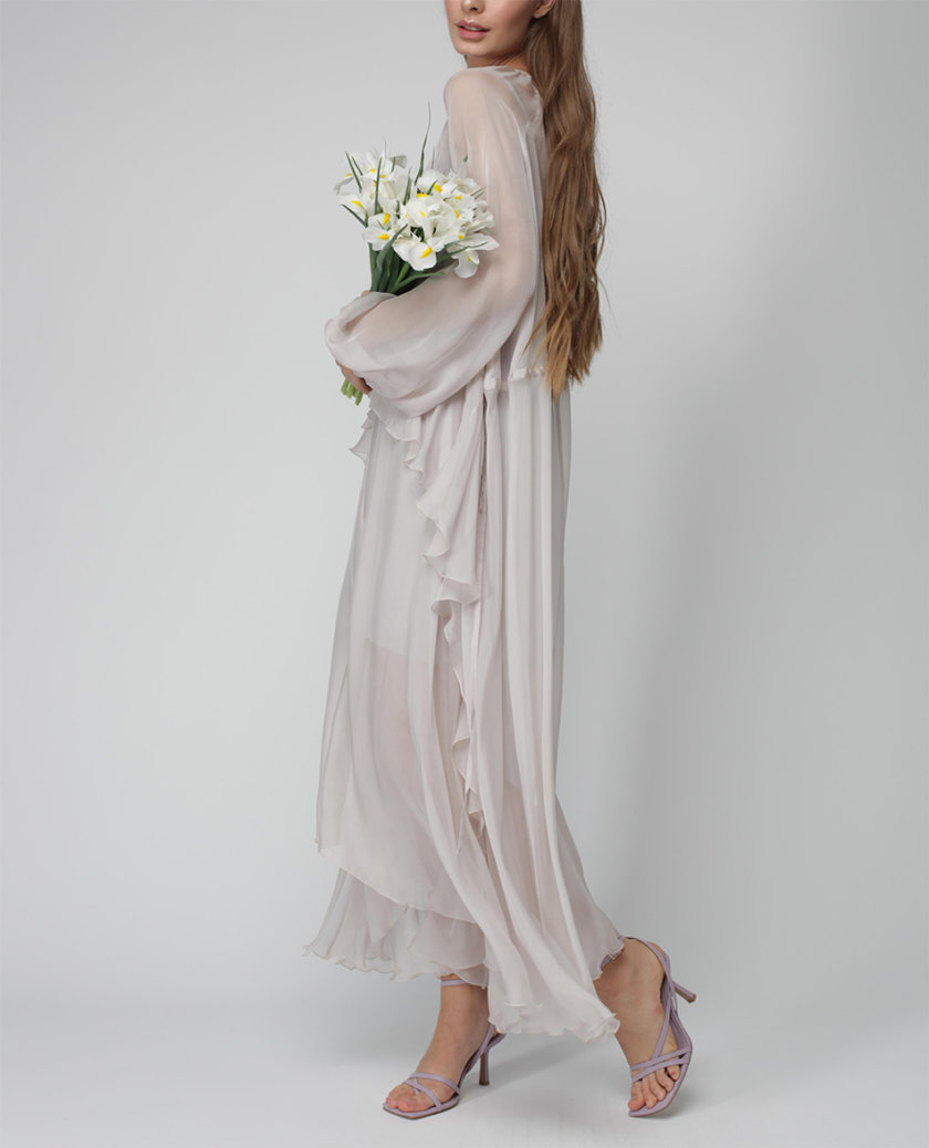 Шифоновое платье Liliya с воланом MISS_DR-020-pearl, фото 1 - в интернет магазине KAPSULA