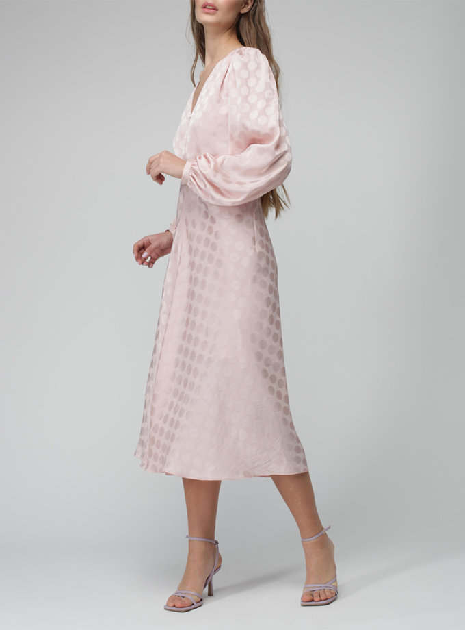 Шифоновое платье миди с объемным рукавом MISS_DR-036-pink, фото 1 - в интернет магазине KAPSULA