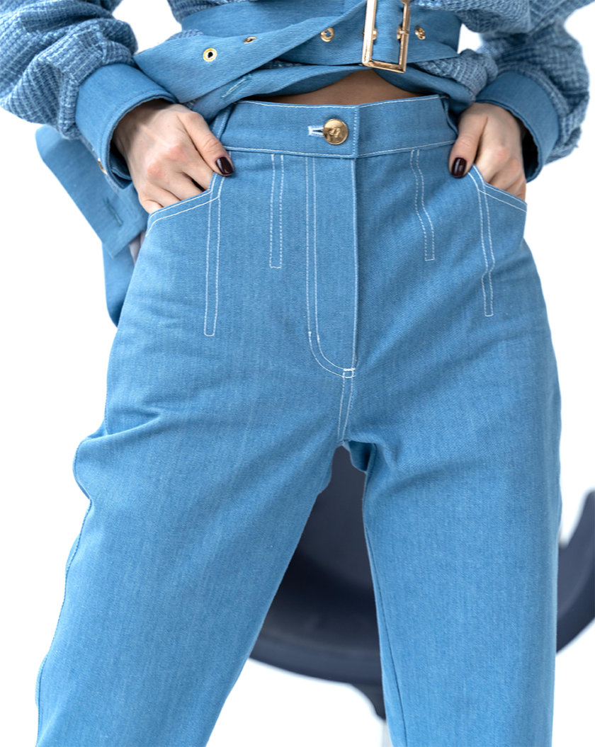Хлопковые джинсы Amari Blue с высокой талией MC_MY5721, фото 1 - в интернет магазине KAPSULA