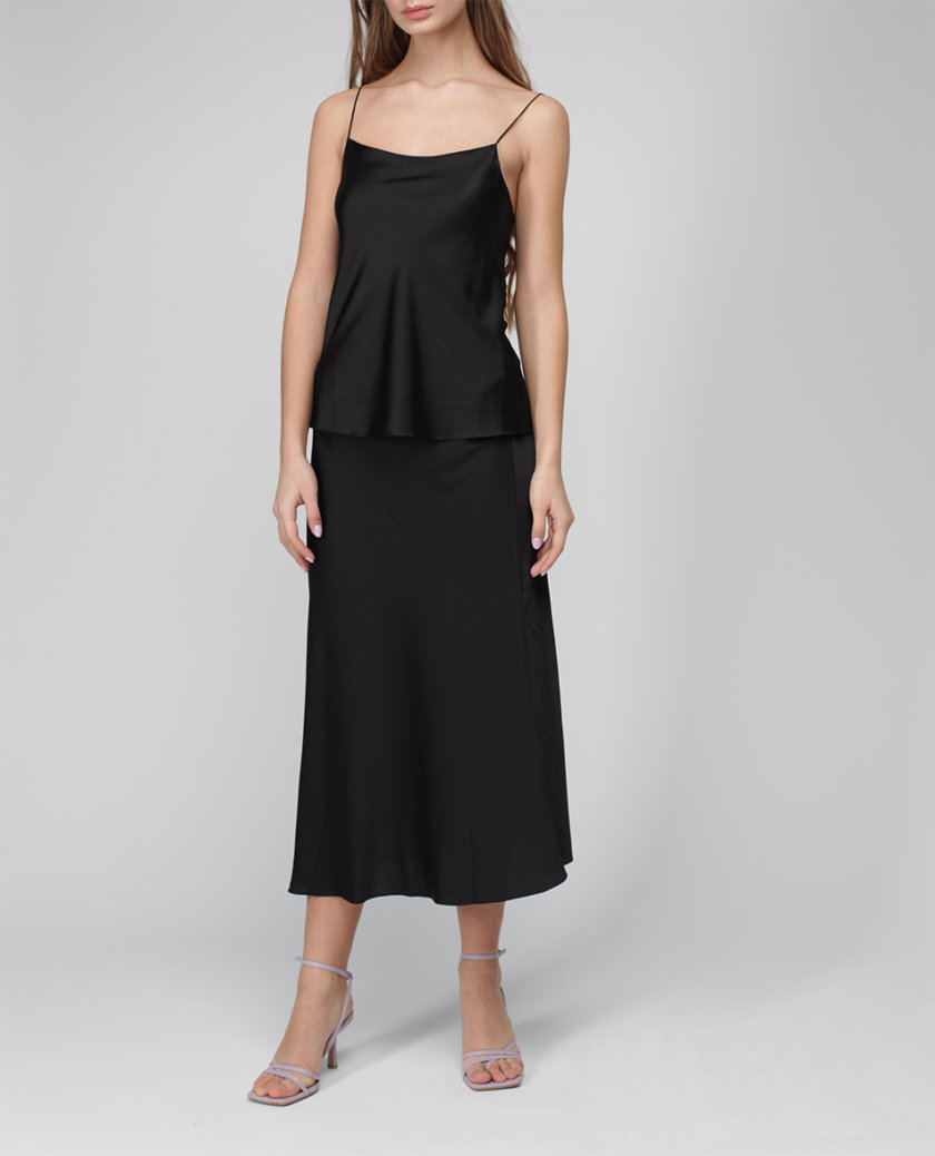 Шелковая юбка миди на резинке MISS_SK-010-black, фото 1 - в интернет магазине KAPSULA