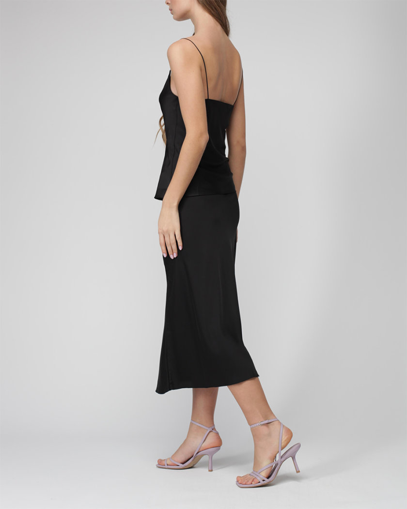 Шелковая юбка миди на резинке MISS_SK-010-black, фото 1 - в интернет магазине KAPSULA