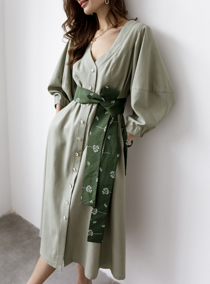 Льняное платье REAL с поясом SNDR_SSR10, фото 1 - в интернет магазине KAPSULA