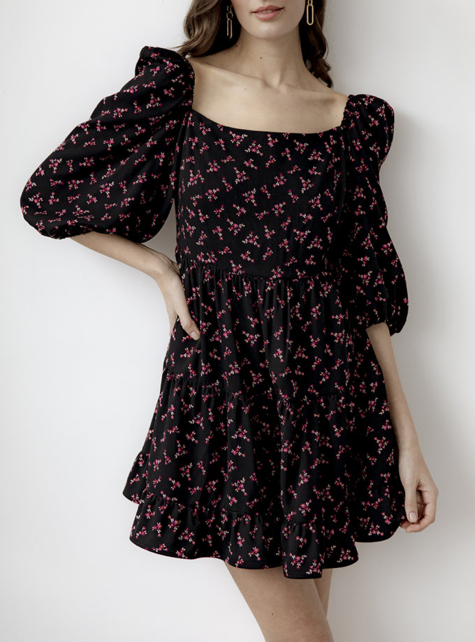 Платье JOY  с объемными рукавами SNDR_SSR11-black, фото 1 - в интернет магазине KAPSULA