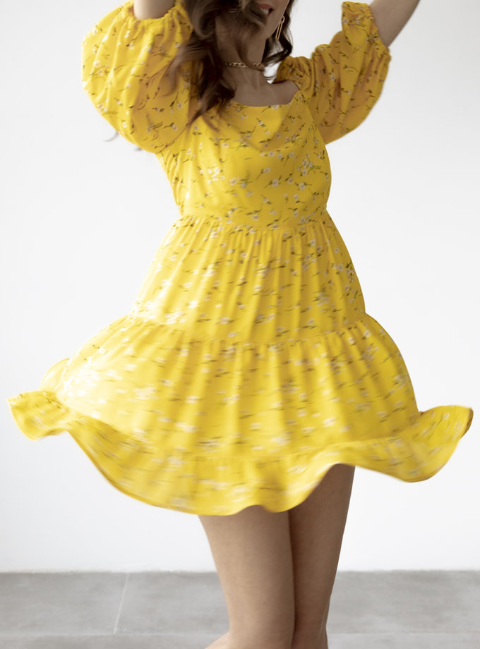 Платье JOY  с объемными рукавами SNDR_SSR11-yellow, фото 1 - в интернет магазине KAPSULA