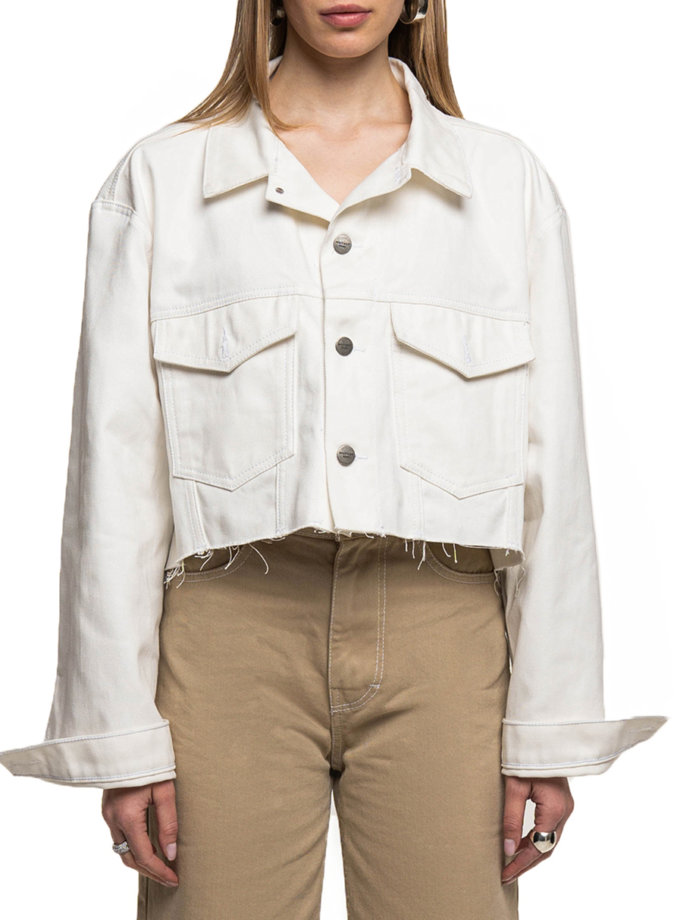 Укороченная джинсовая куртка-бомбер WNDM_sp21-jctcr-white-os, фото 1 - в интернет магазине KAPSULA
