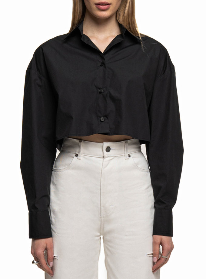 Укороченная рубашка из хлопка WNDM_sp21-shrt1-black-os, фото 1 - в интернет магазине KAPSULA