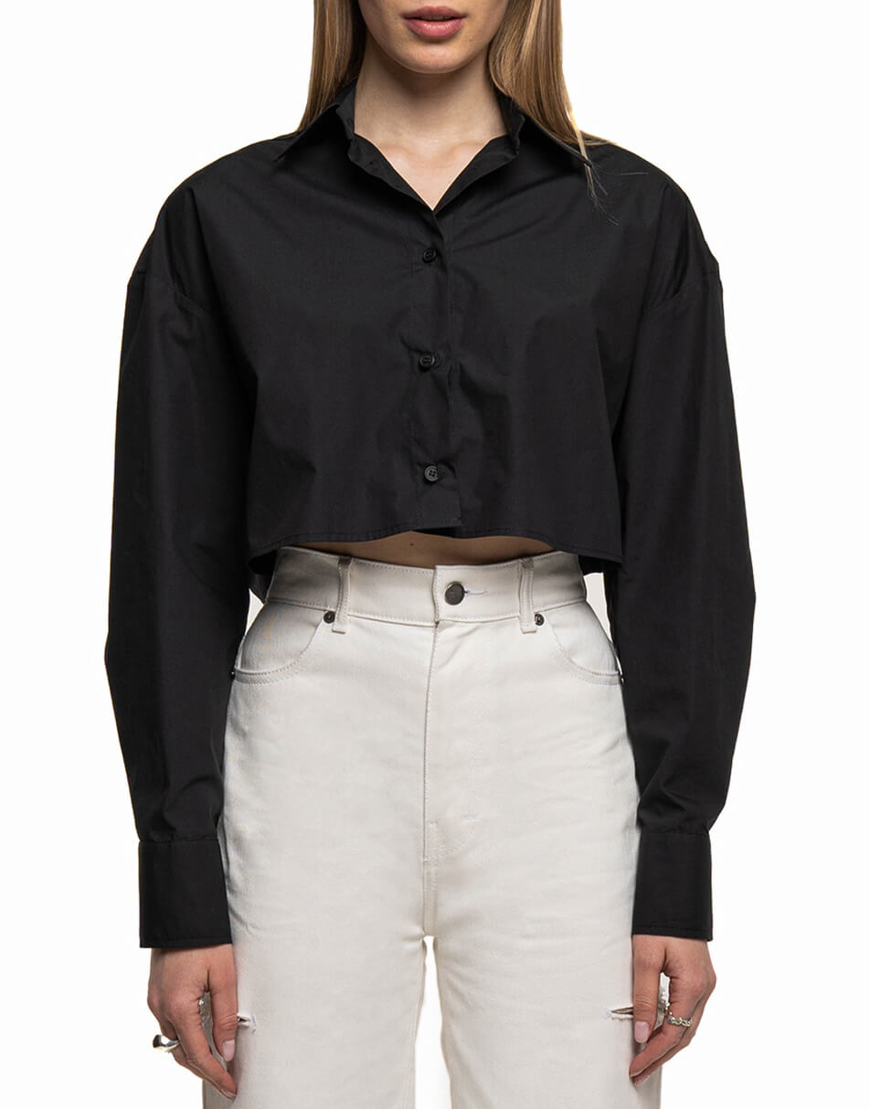 Zara рубашка черная укороченная 3067/448