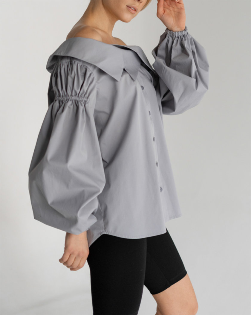 Хлопковая блуза с открытыми плечами SE_SE20_Bls_Margo_G, фото 1 - в интернет магазине KAPSULA