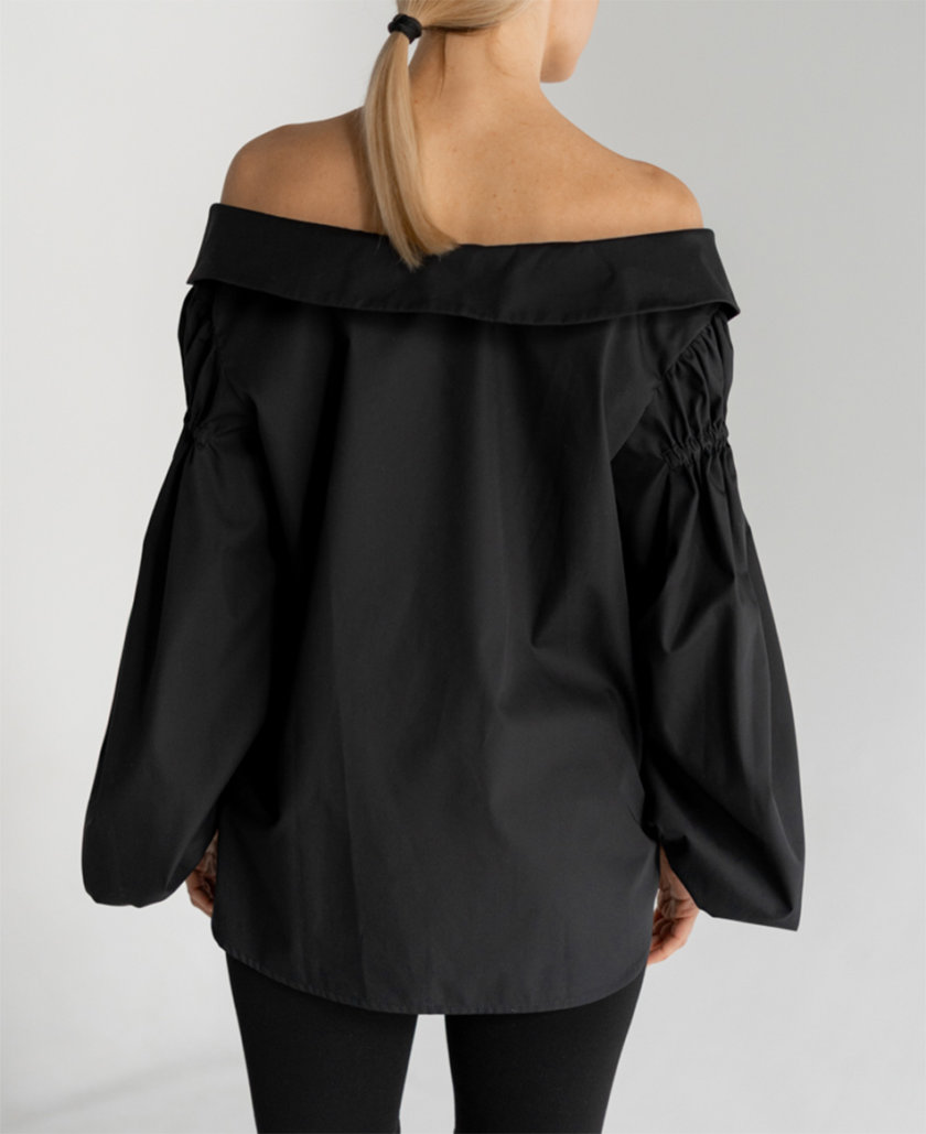 Хлопковая блуза с открытыми плечами SE_SE20_Bls_Margo_B, фото 1 - в интернет магазине KAPSULA
