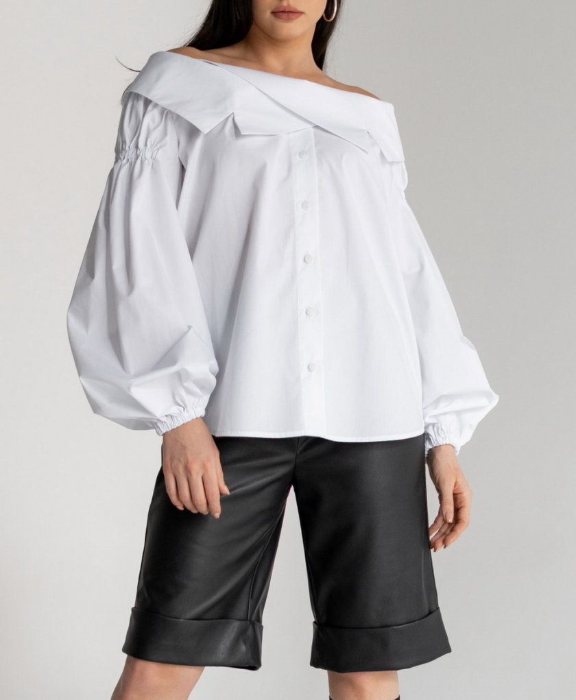 Хлопковая блуза с открытыми плечами SE_SE20_Bls_Margo_W, фото 1 - в интернет магазине KAPSULA