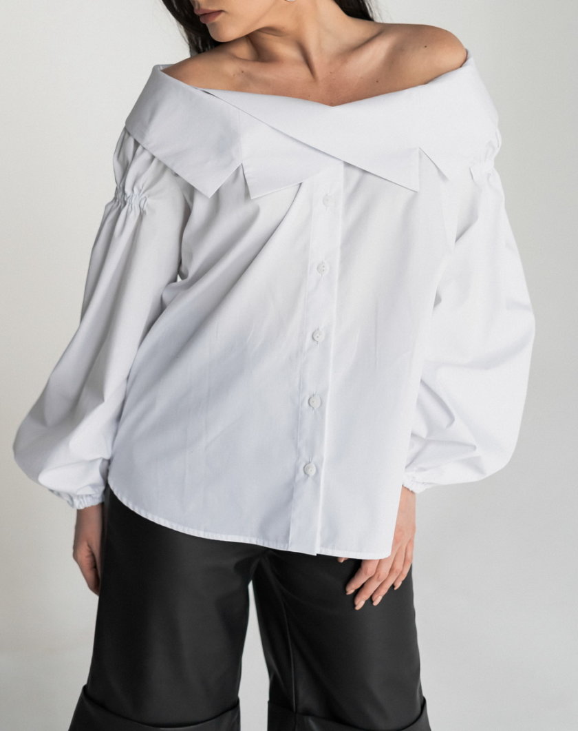 Хлопковая блуза с открытыми плечами SE_SE20_Bls_Margo_W, фото 1 - в интернет магазине KAPSULA