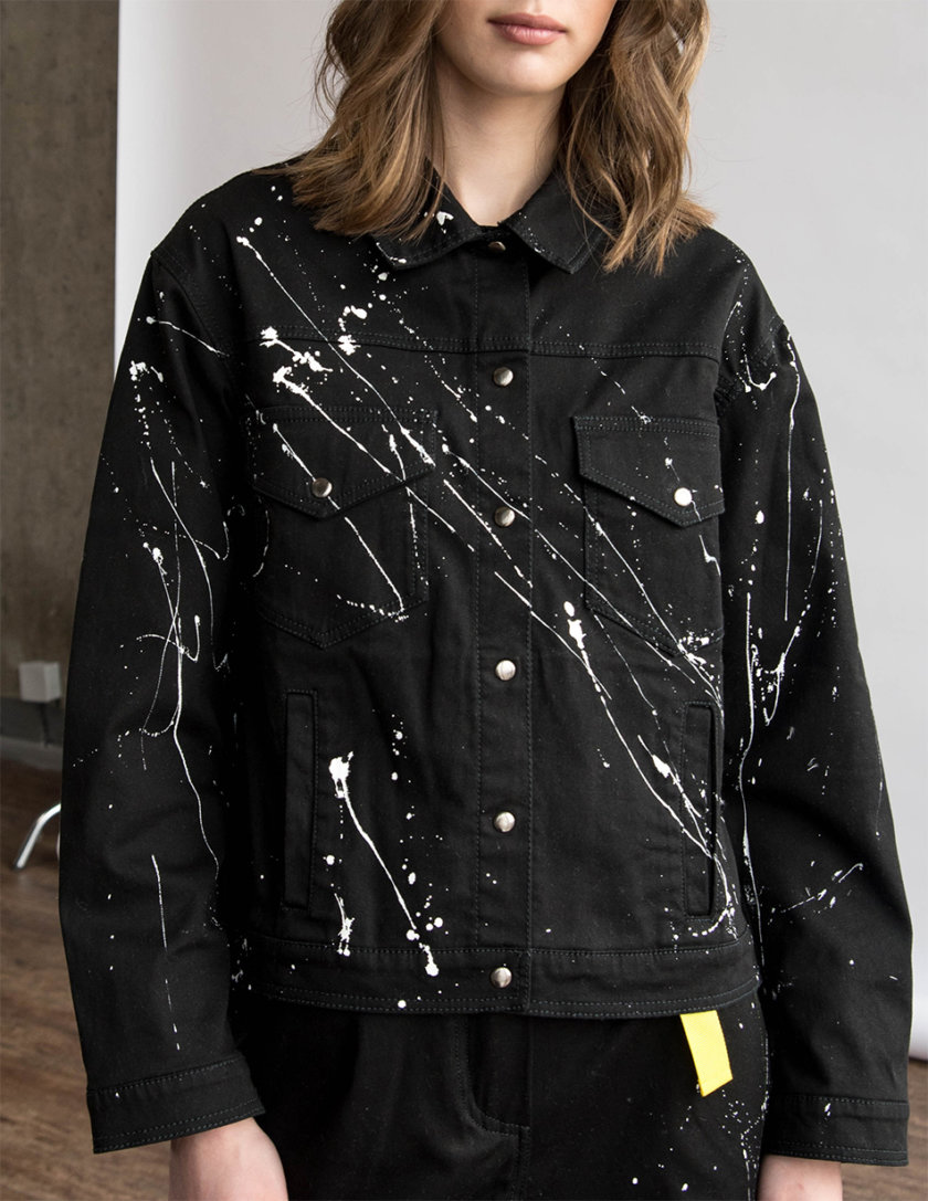 Хлопковая куртка с ручной росписью ZHRK_zkss210008-black, фото 1 - в интернет магазине KAPSULA