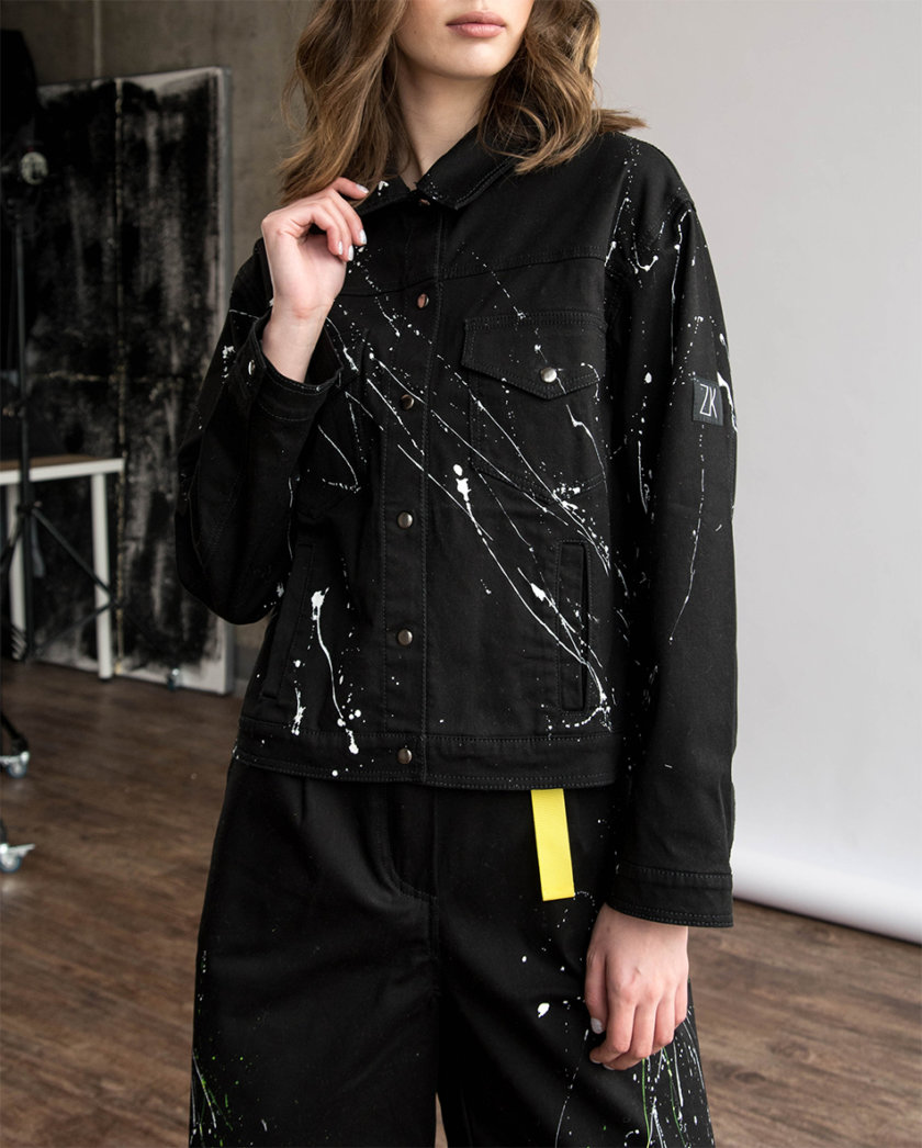 Хлопковая куртка с ручной росписью ZHRK_zkss210008-black, фото 1 - в интернет магазине KAPSULA