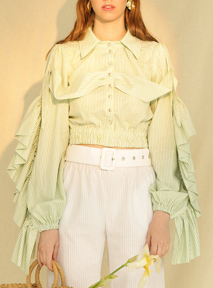 Бавовняна блуза з фактурними рукавами MF-CR19-7, фото 1 - в интернет магазине KAPSULA