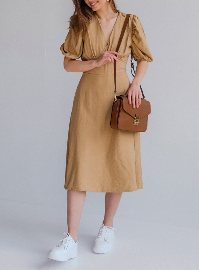 Лляна сукня міді Amelie ED_o_PLAM-13, фото 1 - в интернет магазине KAPSULA