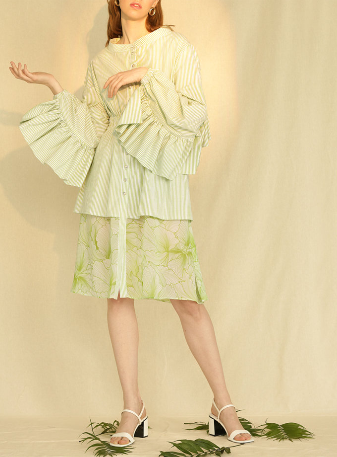 Хлопковое платье миди с фактурными рукавами MF-CR19-9, фото 1 - в интернет магазине KAPSULA