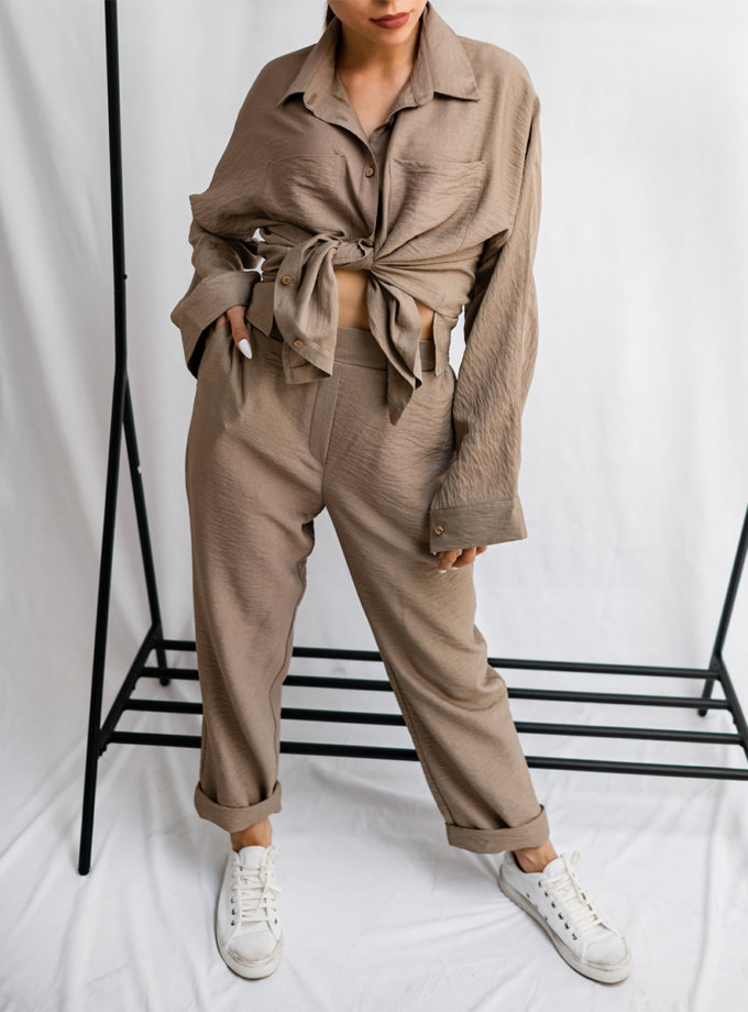 Хлопковый костюм с укороченными брюками SHE_suit_beige, фото 1 - в интернет магазине KAPSULA
