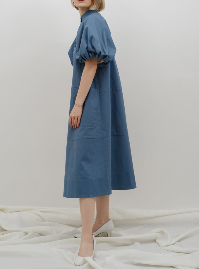 Платье из льна с пышными рукавами MNTK_MTS2159, фото 1 - в интернет магазине KAPSULA