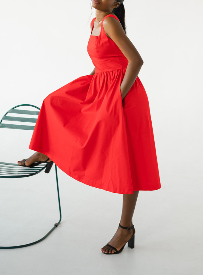 Хлопковое платье миди SHE_dress_red, фото 1 - в интернет магазине KAPSULA