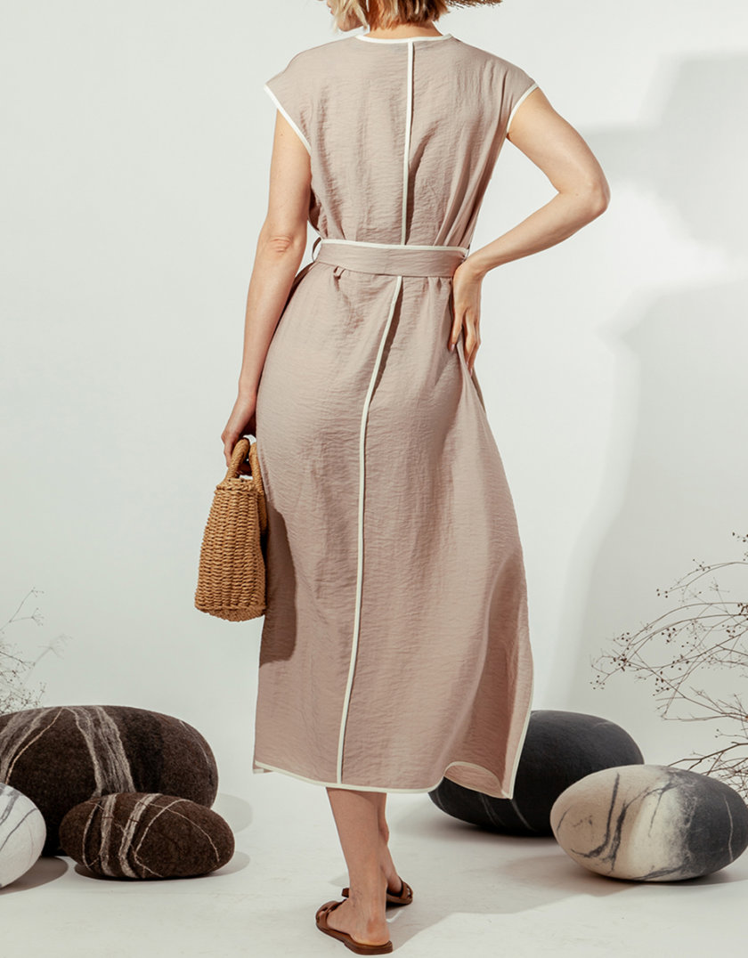 Платье без рукавов с V-вырезом MMT_022d-beige, фото 1 - в интернет магазине KAPSULA