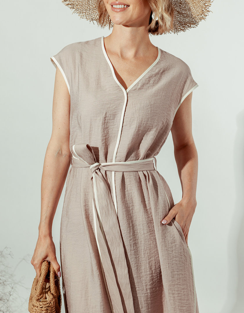 Платье без рукавов с V-вырезом MMT_022d-beige, фото 1 - в интернет магазине KAPSULA