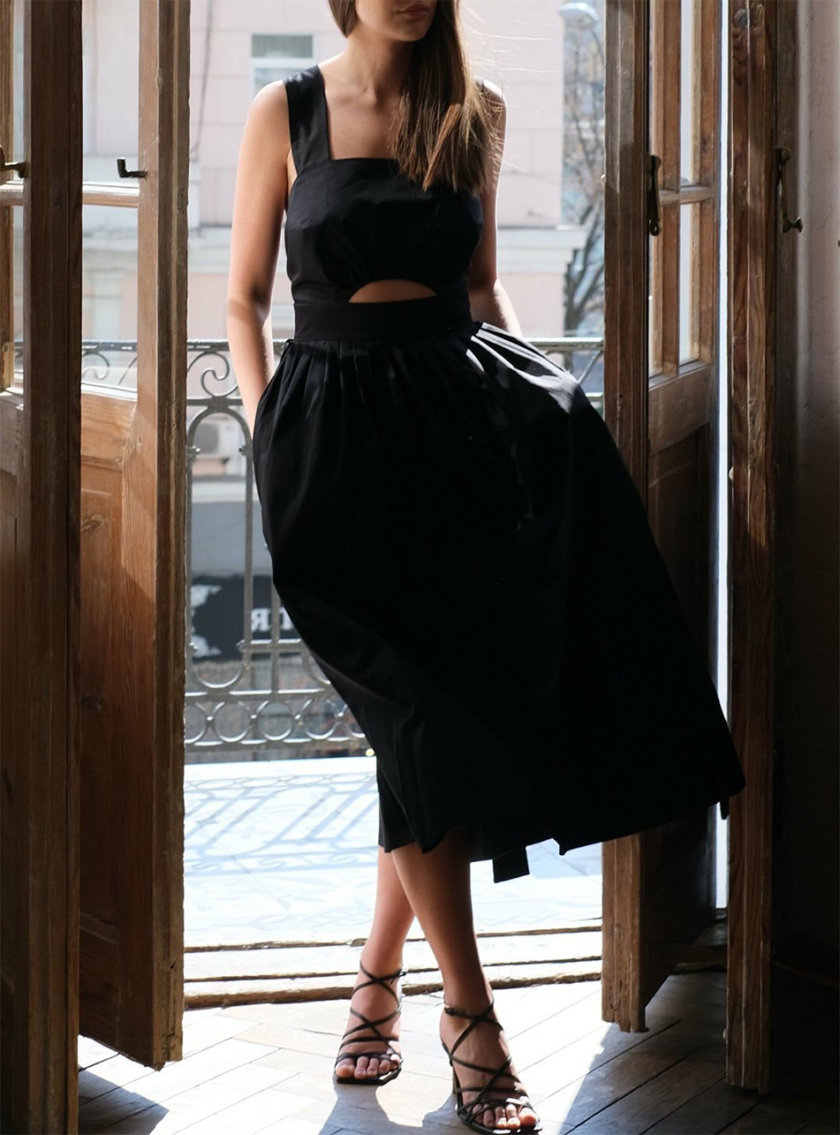 Хлопковое платье миди с открытой спиной MSY_Midi_black, фото 1 - в интернет магазине KAPSULA