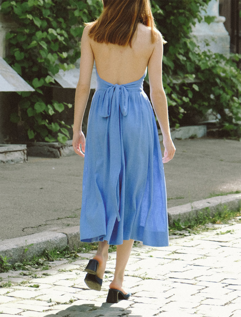 Хлопковое платье миди с открытой спиной MSY_Midi_blue, фото 1 - в интернет магазине KAPSULA
