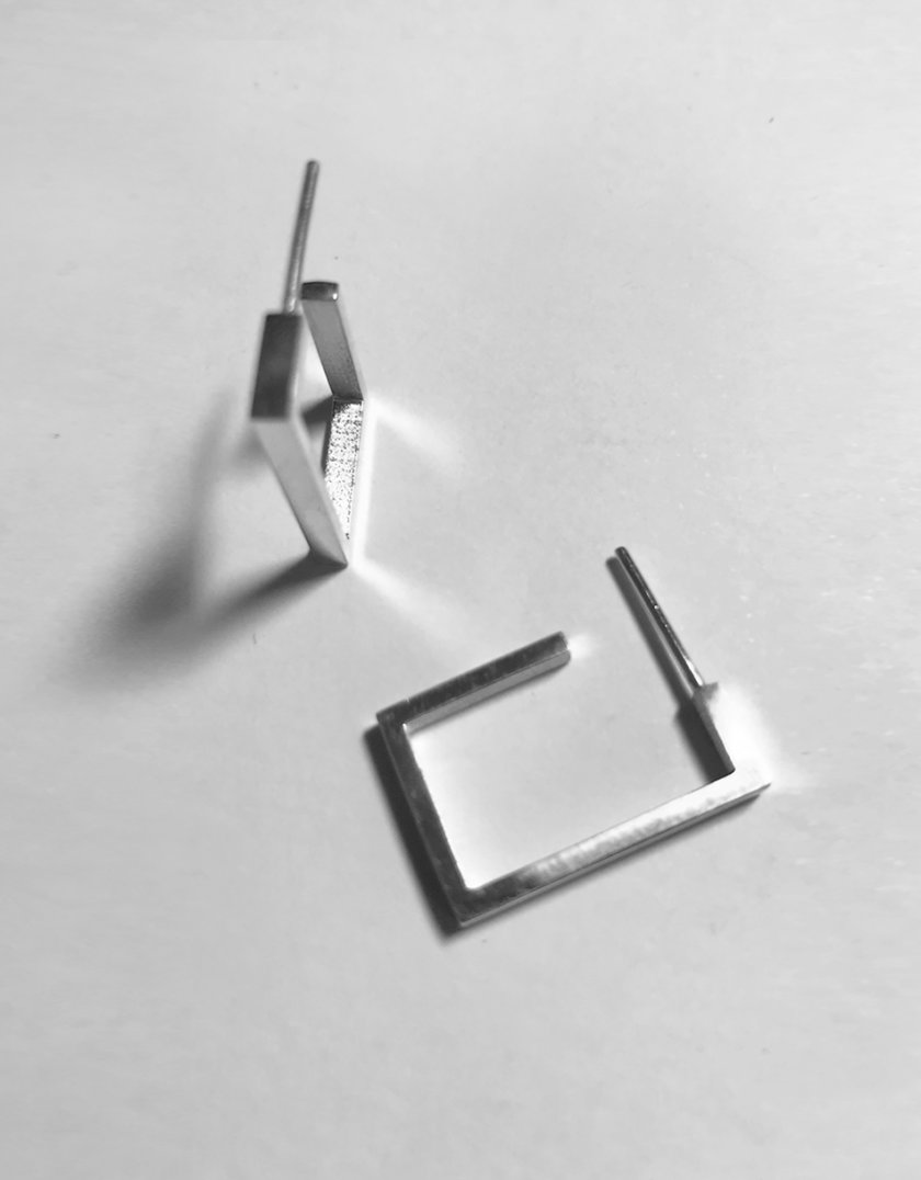 Серебряные серьги хупы прямоугольные LGV_earings_geometric, фото 1 - в интернет магазине KAPSULA