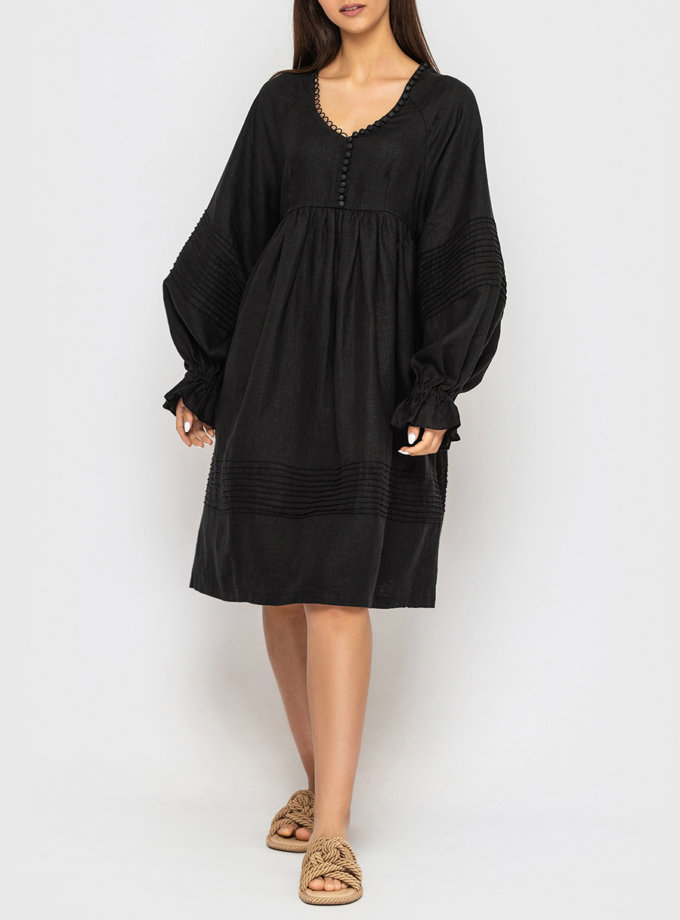 Платье из льна с пуговицами и пышными рукавами MRND_М100-2, фото 1 - в интернет магазине KAPSULA