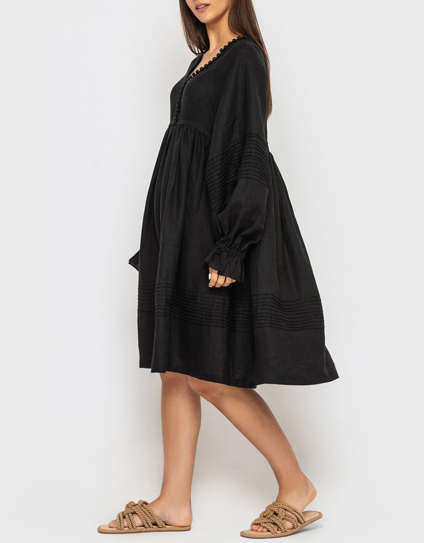 Сукня з льону з ґудзиками та пишними рукавами MRND_М100-2, фото 1 - в интернет магазине KAPSULA