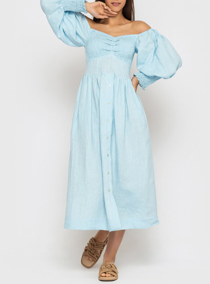 Льняное платье с рукавами-фонариками MRND_М107-3, фото 1 - в интернет магазине KAPSULA