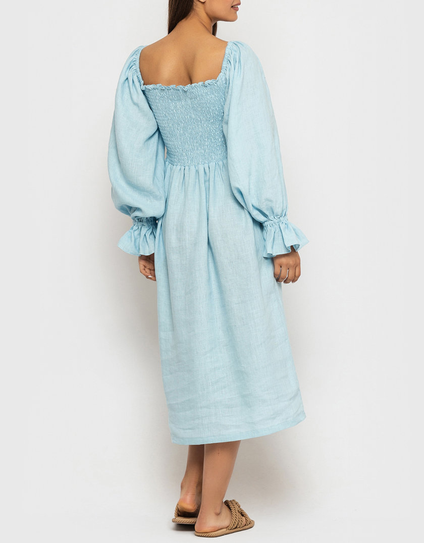 Льняное платье с эластичным лифом и пышными рукавами MRND_М115-1, фото 1 - в интернет магазине KAPSULA