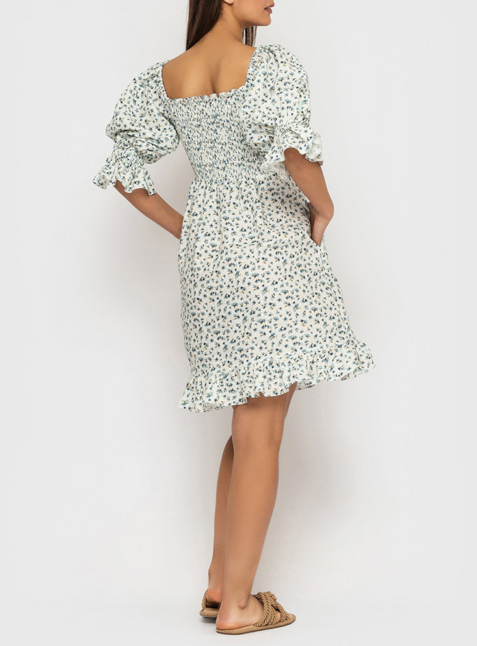 Льняное платье со сборкой на лифе и рукавами-буфами MRND_М93-1, фото 1 - в интернет магазине KAPSULA