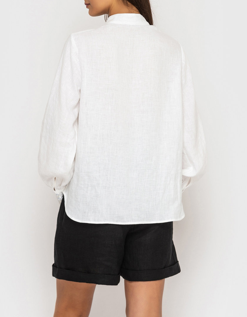 Льняная рубашка с воротником стойкой MRND_М94-1, фото 1 - в интернет магазине KAPSULA