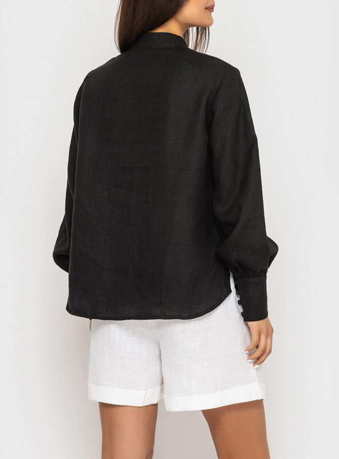 Льняная рубашка с воротником стойкой и широкими манжетами MRND_М94-2, фото 1 - в интернет магазине KAPSULA