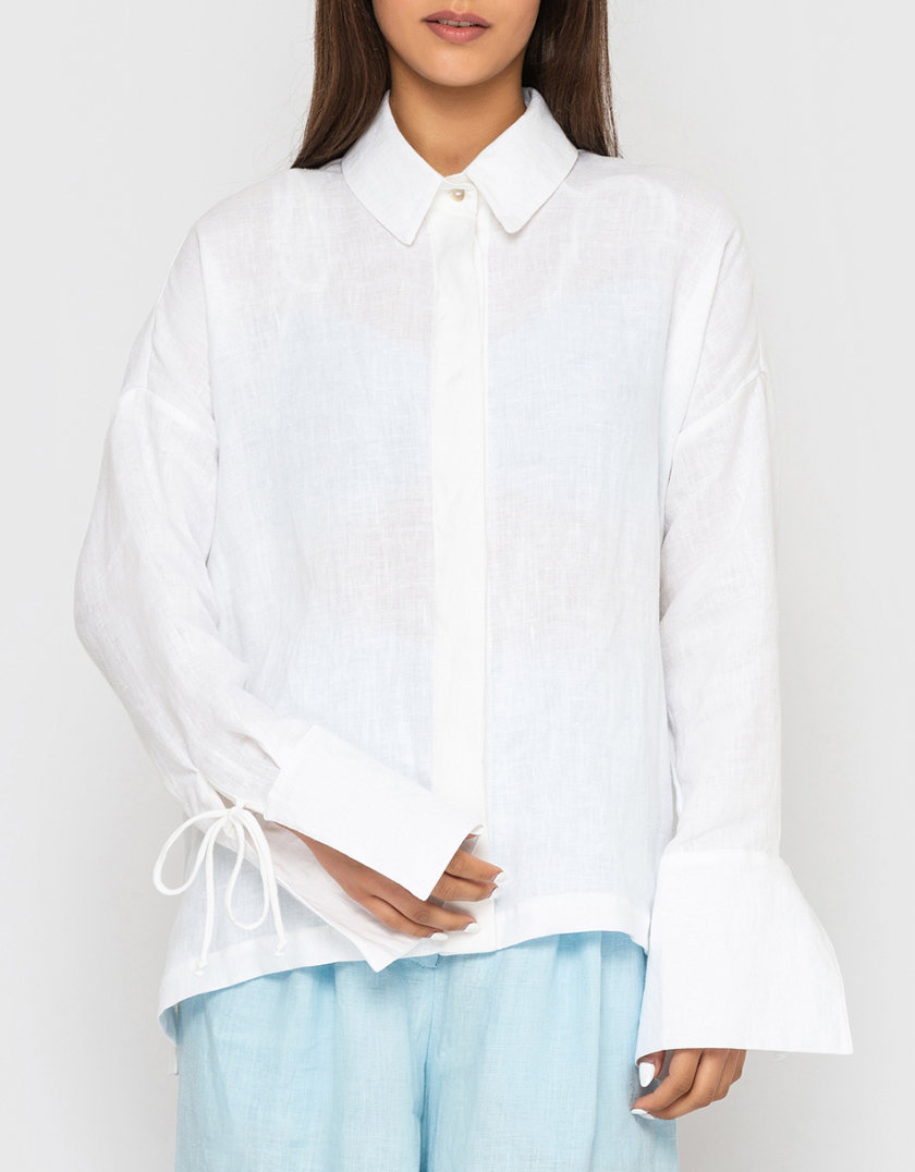 Льняная рубашка с широкими манжетами и завязками MRND_М97-1, фото 1 - в интернет магазине KAPSULA