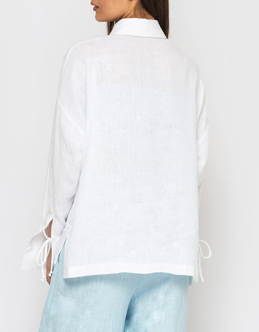Льняная рубашка с широкими манжетами и завязками MRND_М97-1, фото 1 - в интернет магазине KAPSULA
