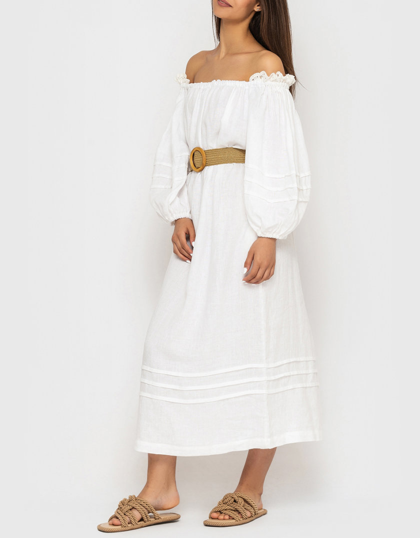 Лляна сукня міді з мереживом на плечах MRND_ М98-1, фото 1 - в интернет магазине KAPSULA