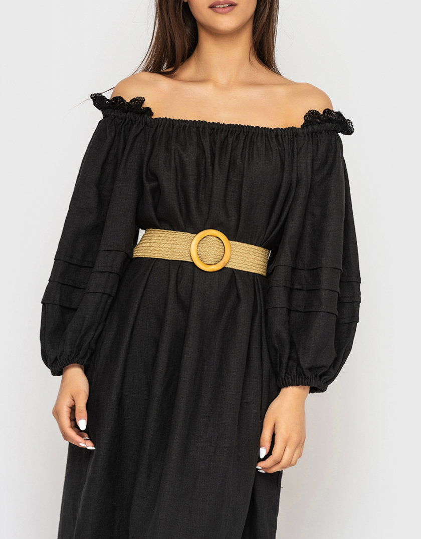 Льняное платье миди с кружевом на плечах MRND_ М98-2, фото 1 - в интернет магазине KAPSULA