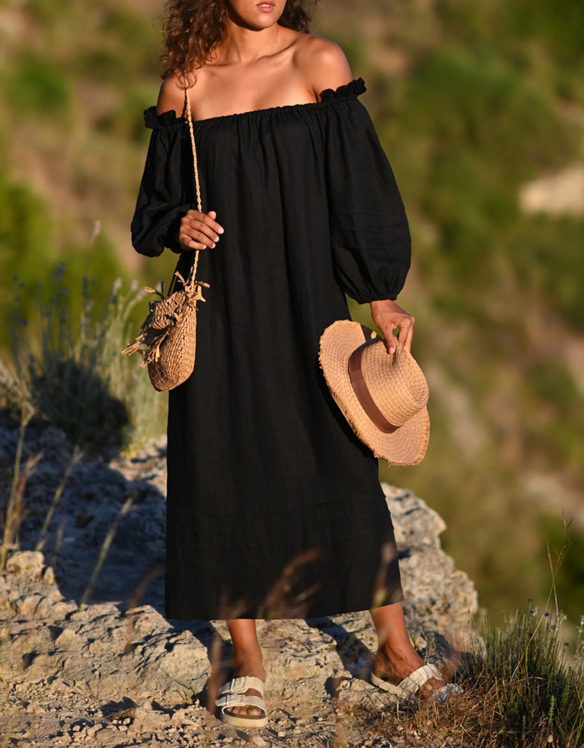 Льняное платье миди с кружевом на плечах MRND_ М98-2, фото 1 - в интернет магазине KAPSULA