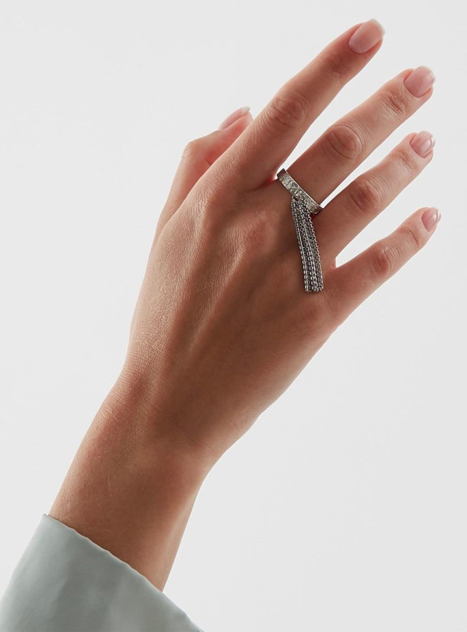 Серебряное кольцо с цепями BRND_R6610176, фото 1 - в интернет магазине KAPSULA
